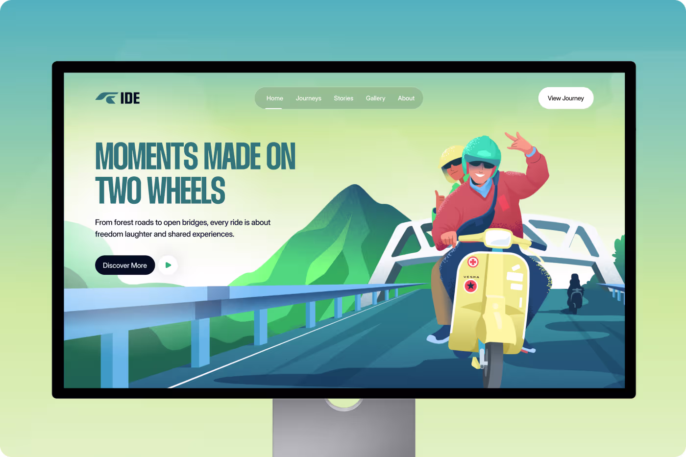 Relax Tour bike tour illustration system designed by OrbitVex. featuring colorful lifestyle scenes with riders, campfires, and outdoor adventures for travel branding