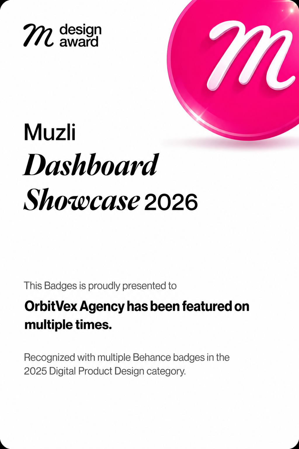 Muzli Dashboard Showcase 2026 presented to OrbitVex Agency