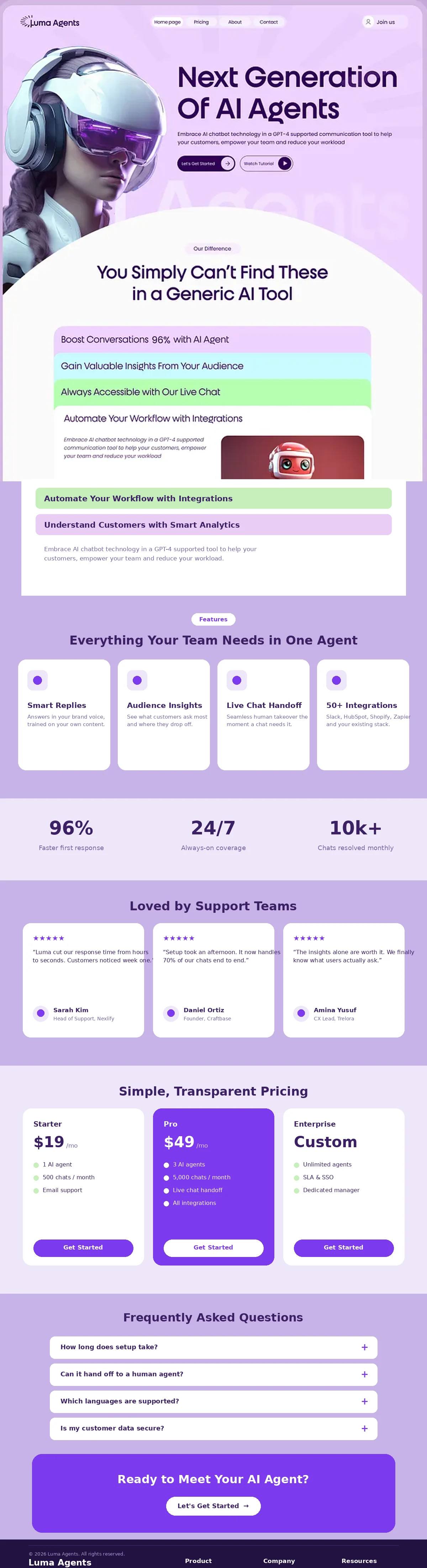 AI product landing page preview