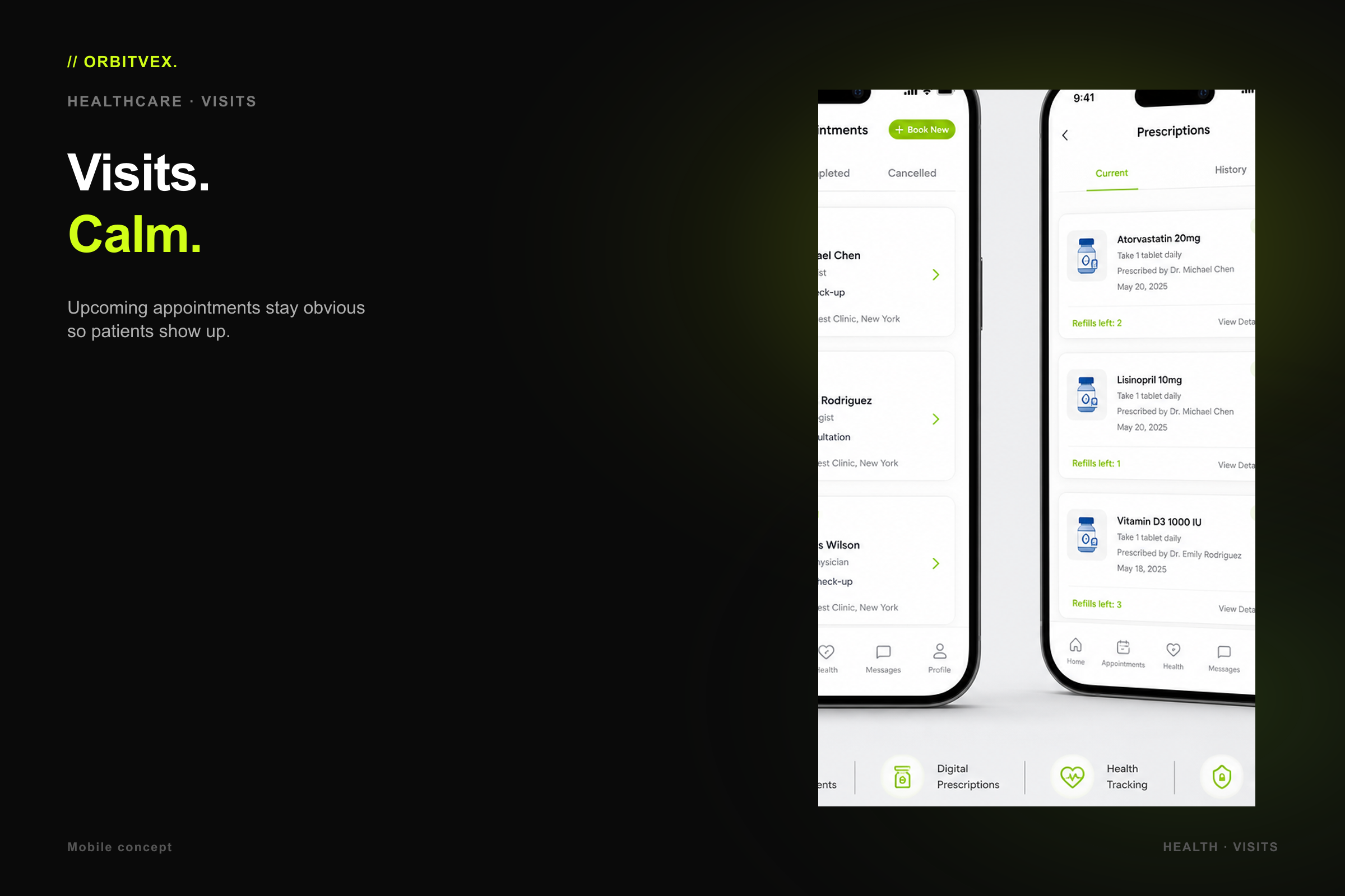 CareNest Health: Visits. Calm.. Upcoming appointments stay obvious so patients show up.