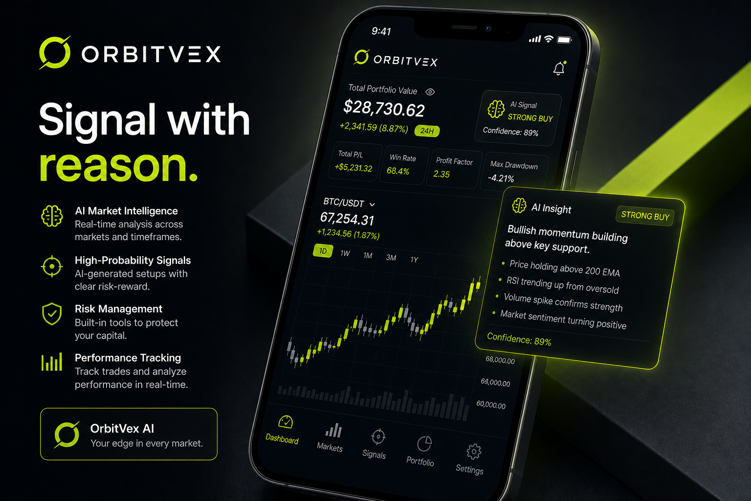 NovaTrade AI Desk: Signal with reason.. AI tips sit beside chart context so traders see why before they tap.